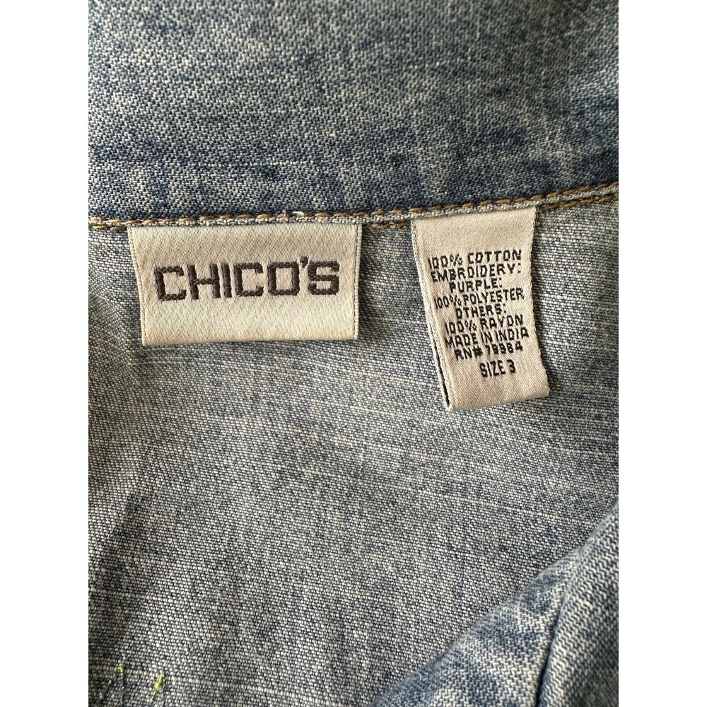 Vintage Chicos Jacket Women's Embroidered Denim Multicolor Chico's Sz 3 (XL/16) - Picture 8 of 8